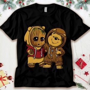 Groot And Pooh Cosplay Friends Funny Face Unisex Tee Adult T-shirt Kid Shirt